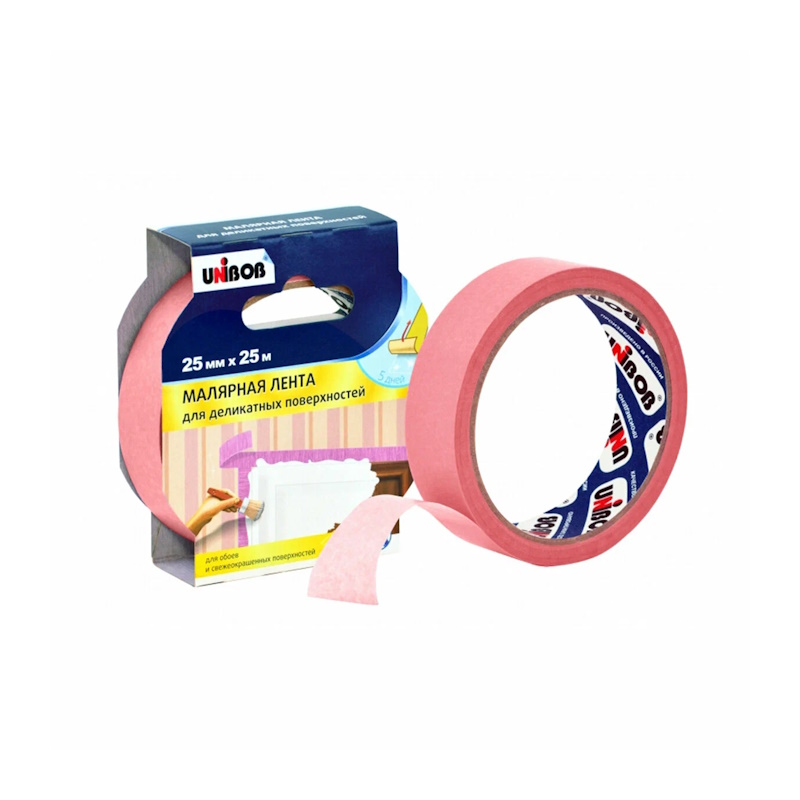 Скотч деликатный розовый 25 м 25 мм Unibob