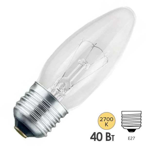 Лампа накал. FAVOR B36 40W E27 CL свеча прозрачная (ДС 230-40 E27)