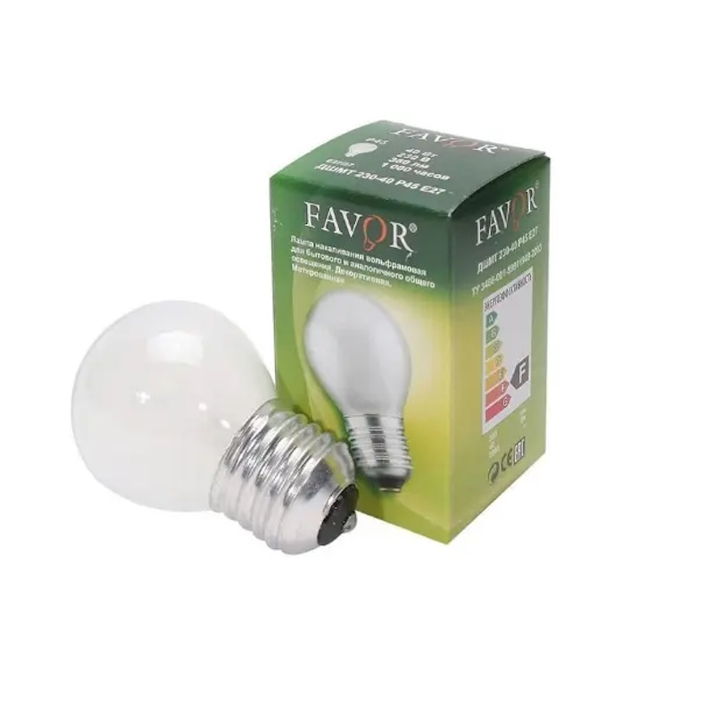Лампа накал. FAVOR P45 40W E27 FR шарик матовый (ДШМТ 230-40 E27)