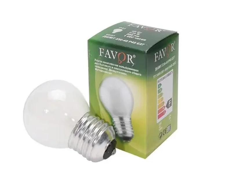 Лампа накал. FAVOR P45 60W E14 FR (миньон) шарик матовый (ДШМТ 230-60 E14)