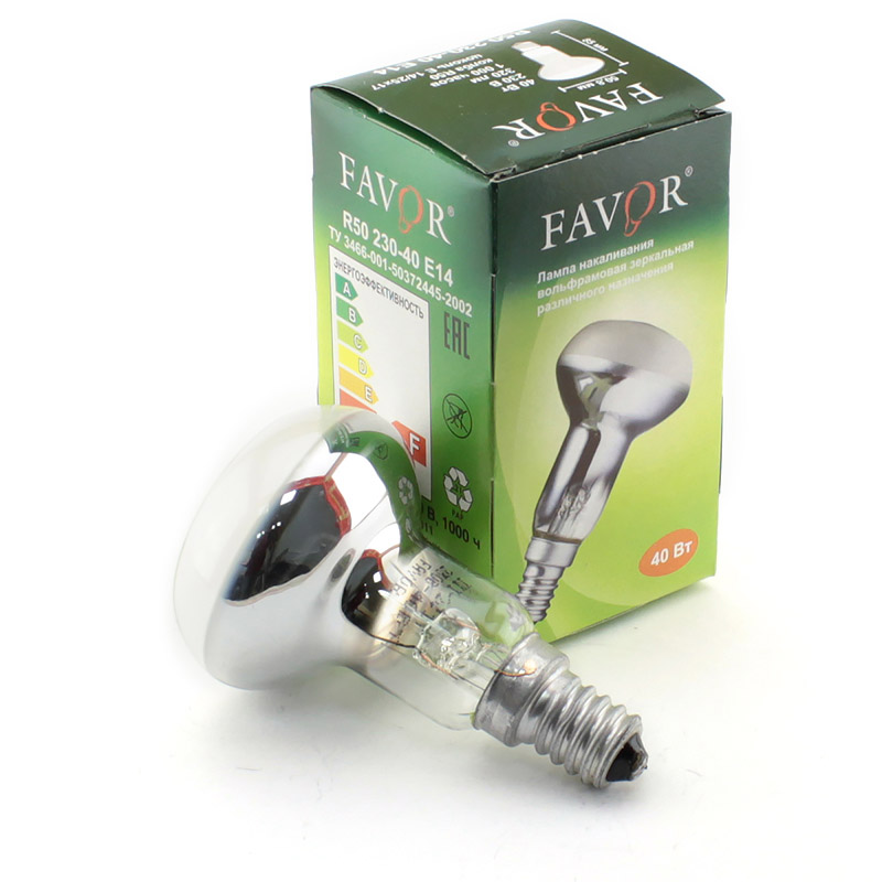 Лампа накал. FAVOR R50 40W E14 (миньон) рефлекторная зеркальная