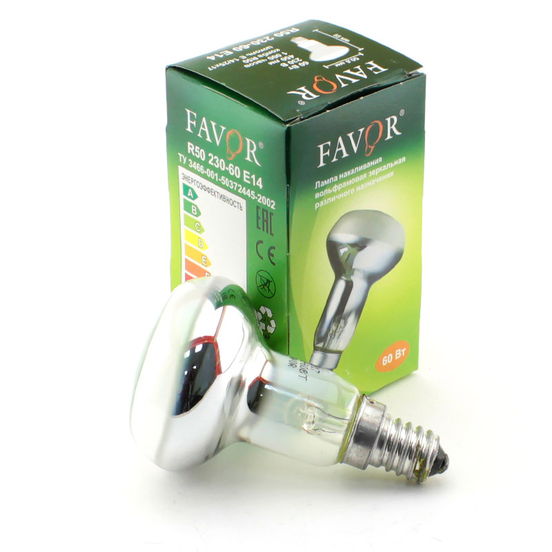 Лампа накал. FAVOR R50 60W E14 (миньон) рефлекторная зеркальная