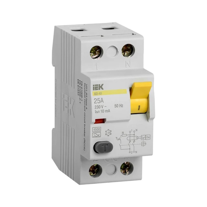 Автомат УЗО 2п 25А 30мА тип AC ВД1-63 IEK MDV10-2-025-030