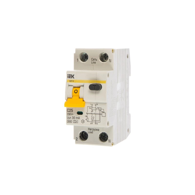 Автомат дифференциальный 2п 25А 30мА тип А 6кА IEK MAD22-5-025-C-30