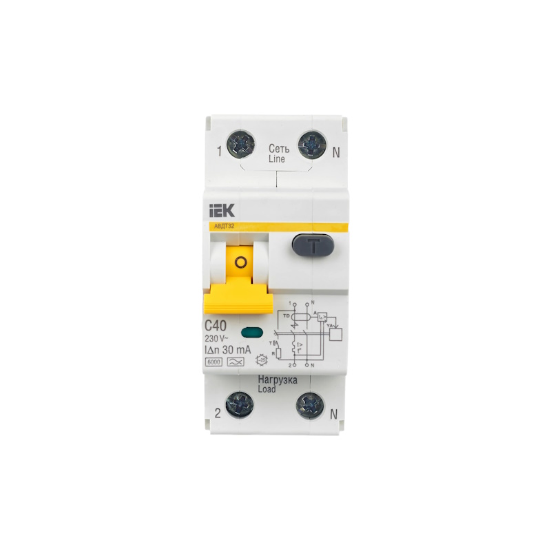 Автомат дифференциальный 2п 40А 30мА тип А 6кА IEK MAD22-5-040-C-30