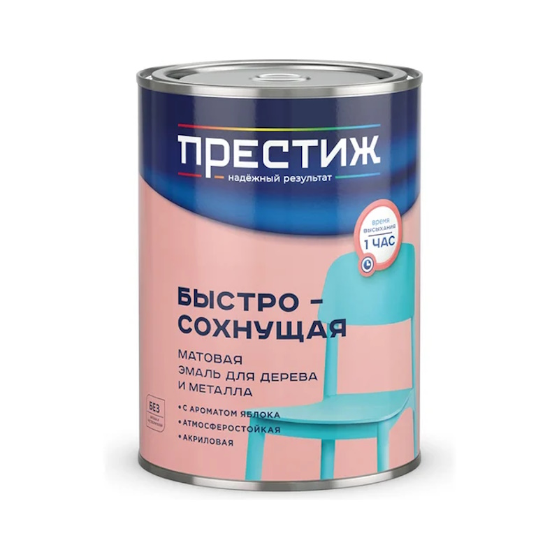 Эмаль акриловая Матовая Белая для дерева и металла быстросох 0,9 кг ПРЕСТИЖ