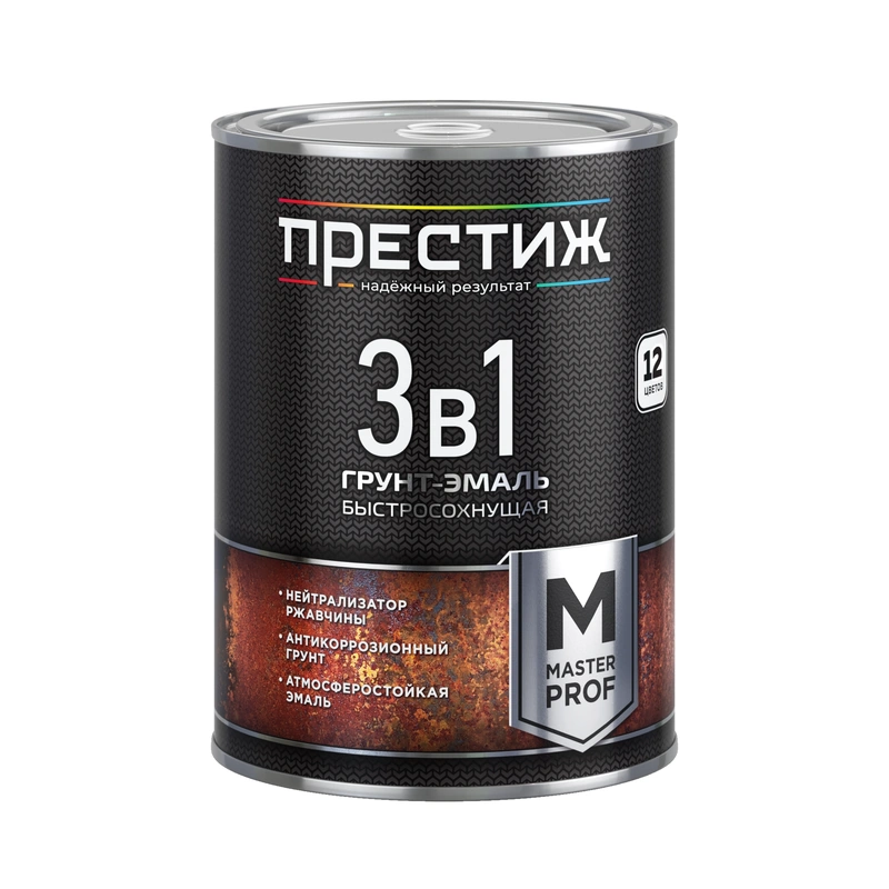 Грунт-эмаль по ржавчине 3 в 1 быстросохнущая Черная 0.9 кг ПРЕСТИЖ