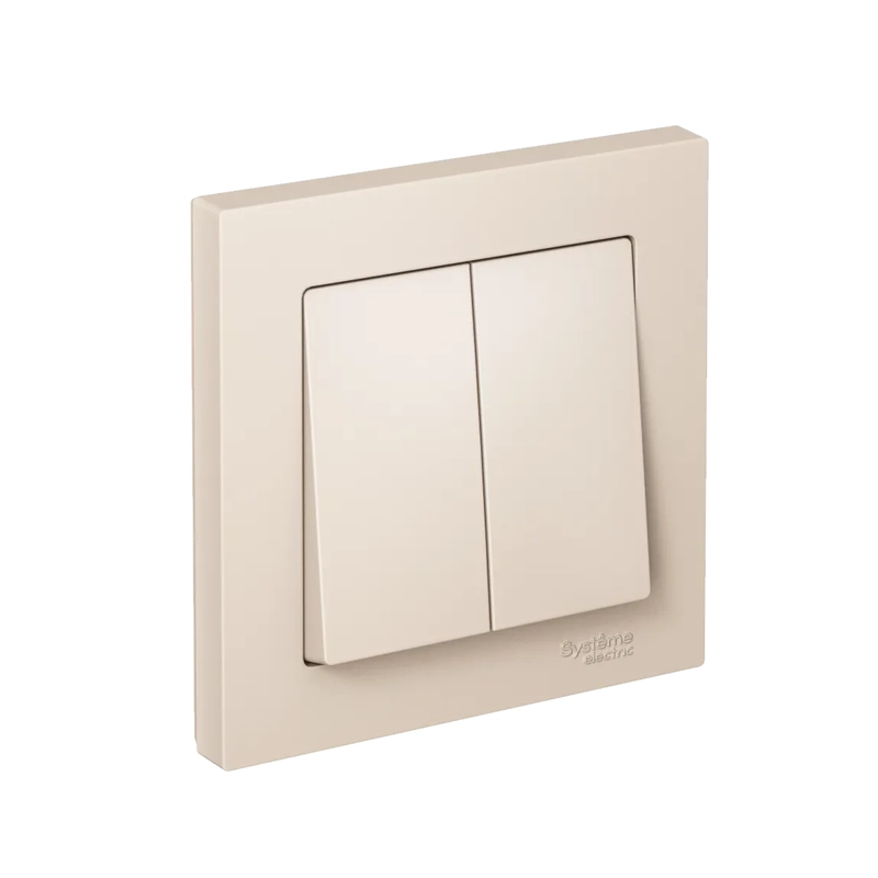 AtlasDesign Systeme Electric Бежевый 2-клавишный Выключатель сх.5, 10АХ, (в сборе с рамкой)