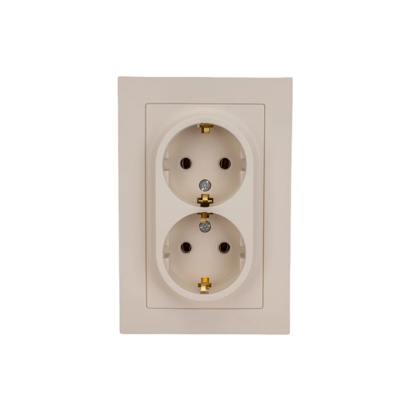 AtlasDesign Systeme Electric Бежевый Розетка с/з 2-ая, 16А, (в сборе с рамкой)