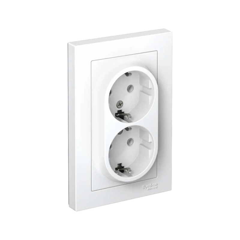 AtlasDesign Systeme Electric Белый Розетка с/з 2-ая, 16А, (в сборе с рамкой)