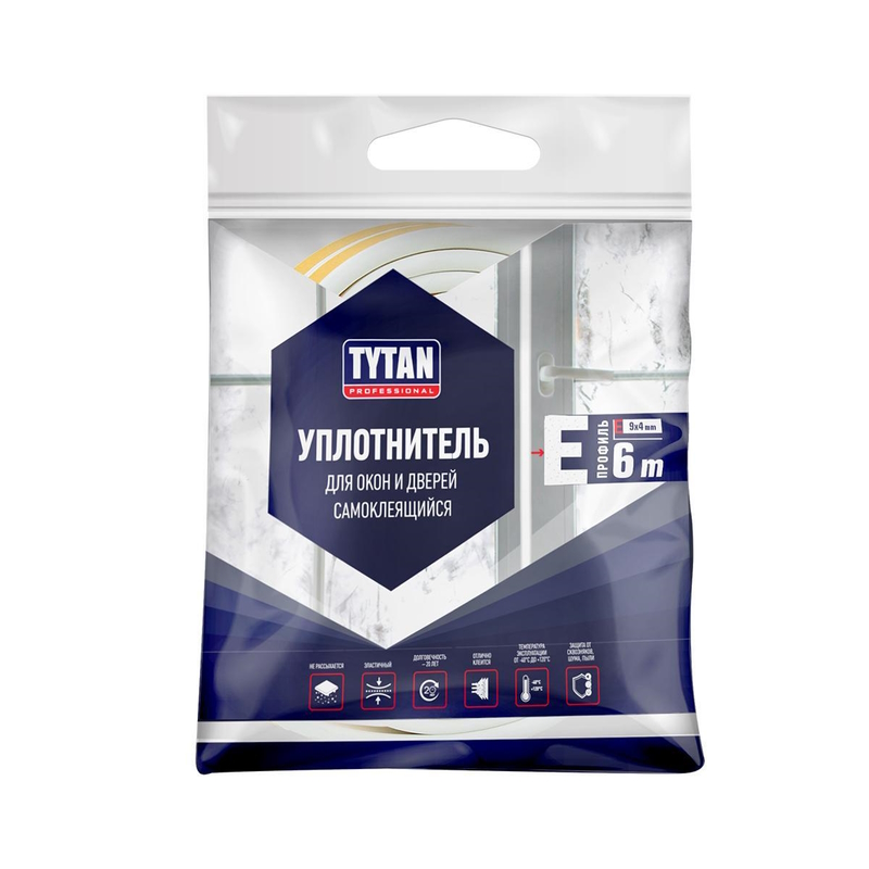 Уплотнитель профиль E 9 X 4 мм белый 6 м Tytan