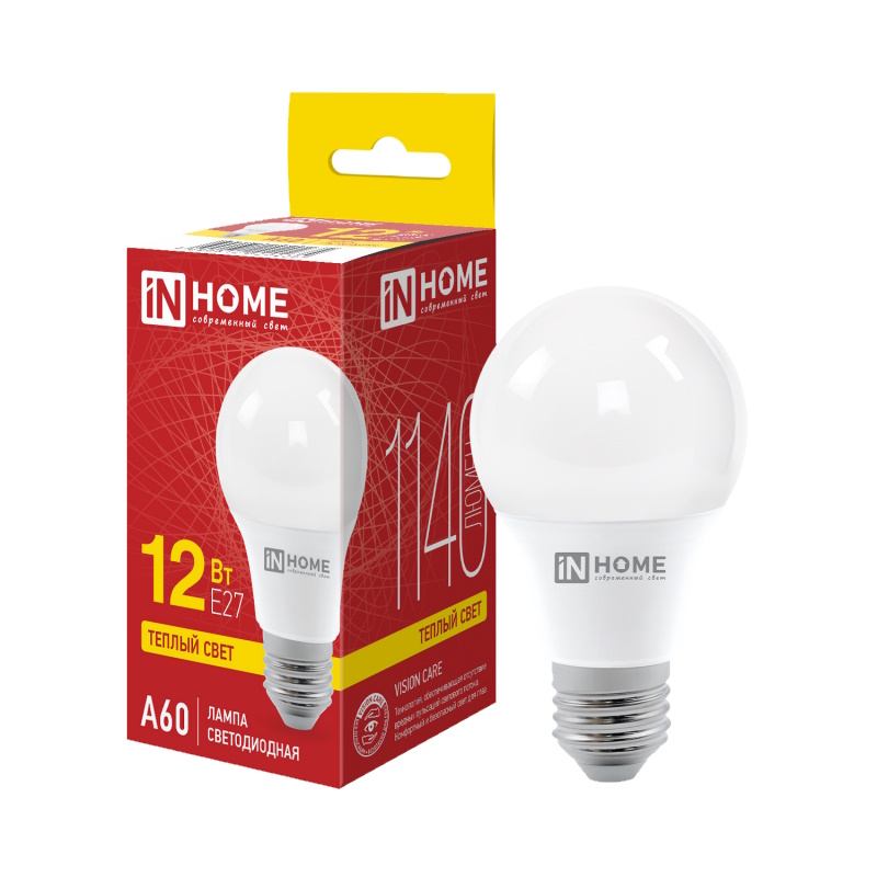 Лампа светодиодная LED-A60-VC 12Вт 230В Е27 3000К 1140Лм IN HOME