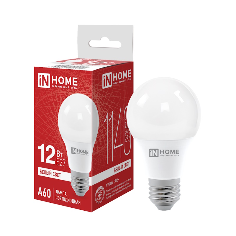 Лампа светодиодная LED-A60-VC 12Вт 230В Е27 4000К 1140Лм IN HOME