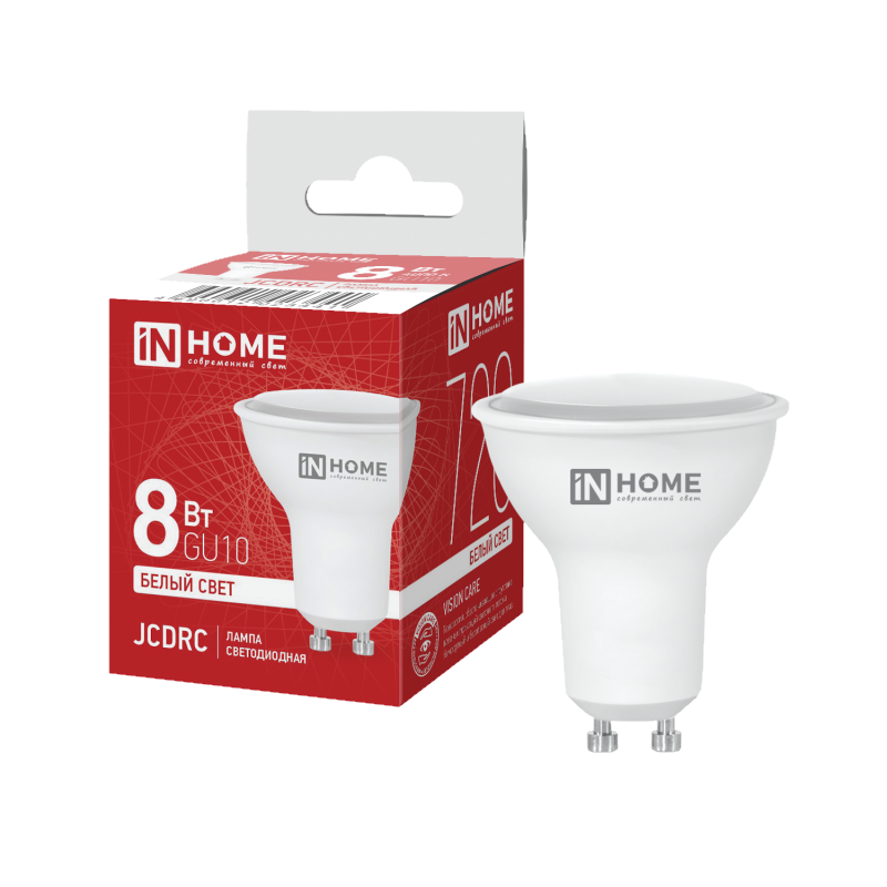 Лампа светодиодная LED-JCDRC-VC 8Вт 230В GU10 4000К 720Лм IN HOME