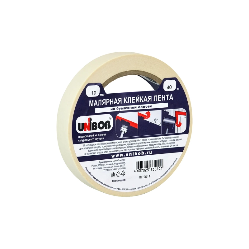 Скотч малярный 40 м х 19 мм Unibob