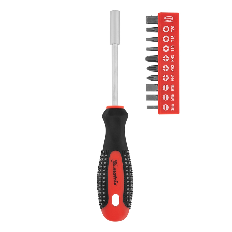 Отвертка Fusion + биты + адаптер, 11 пред., PH + SL + Torx, CrV, 3к рукоятка "anti slip"// Matrix