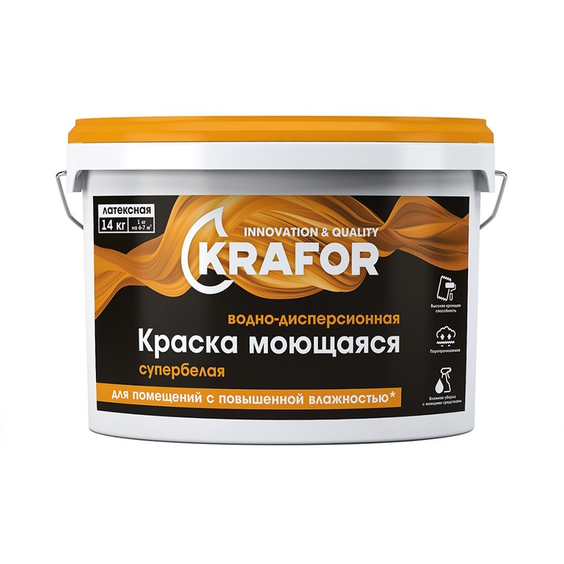 Краска водо-дисп латексная интер. моющаяся Супербелая 14 кг KRAFOR