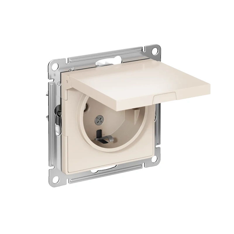 AtlasDesign Systeme Electric Бежевый Розетка с крышкой с/з, 16А
