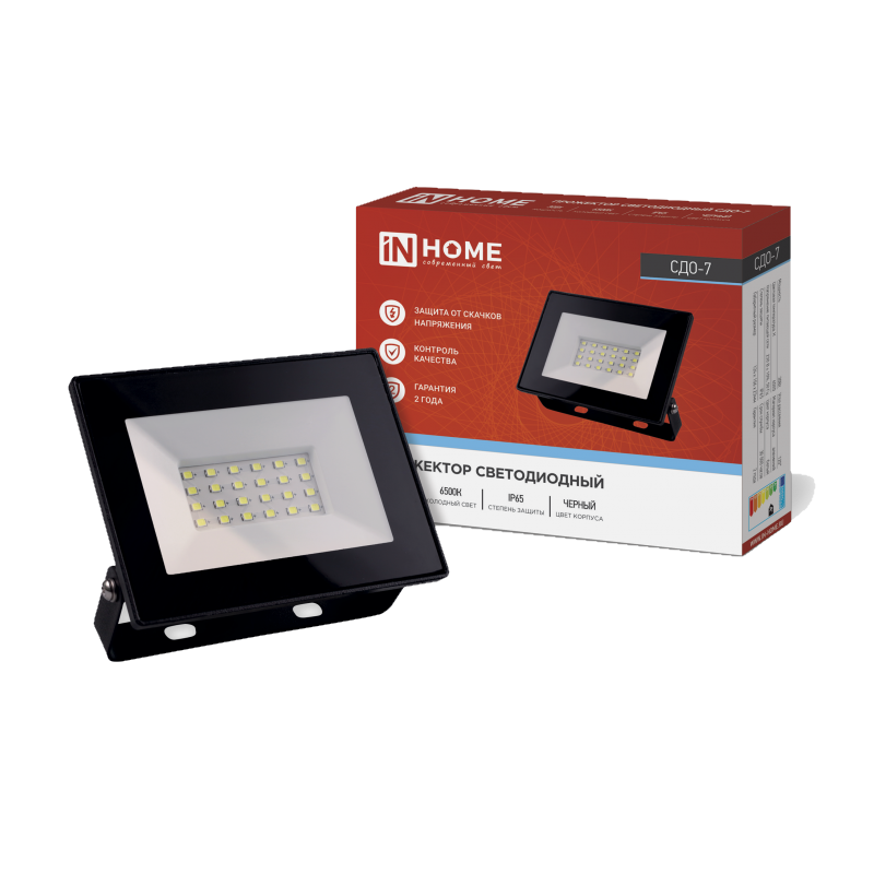 Прожектор светодиодный СДО-7 30Вт 230В 6500К IP65 черный IN HOME