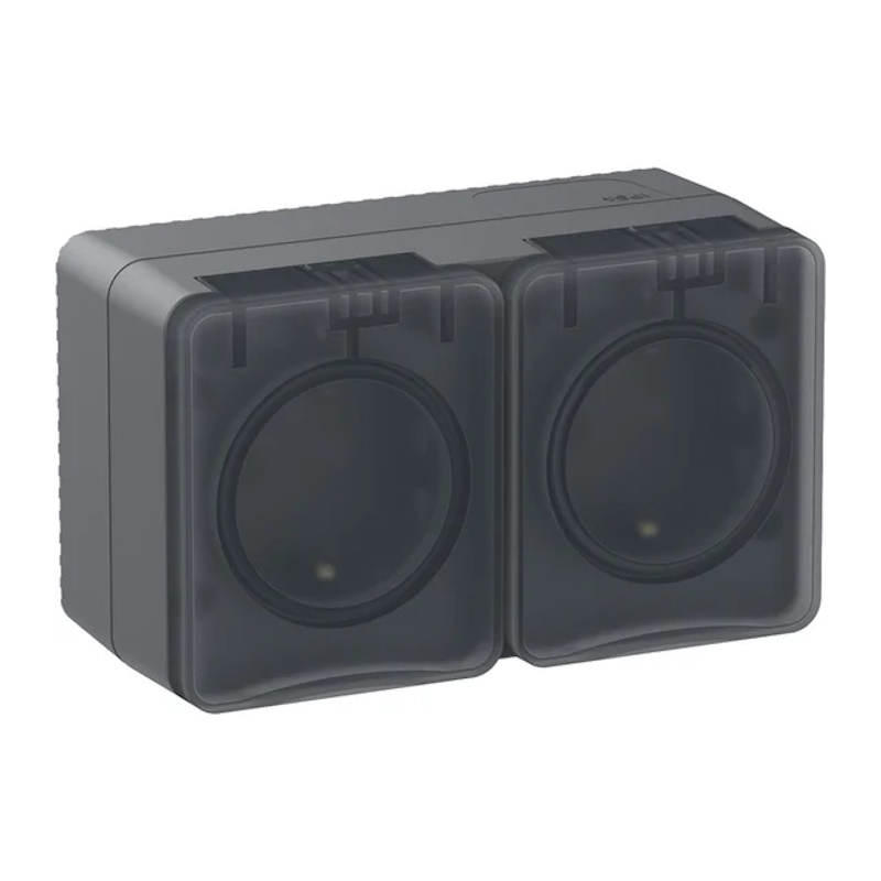 AtlasDesign Systeme Electric Profi54 2-я Розетка с заземлением со шторками IP54 16A 250B АНТРАЦИТ