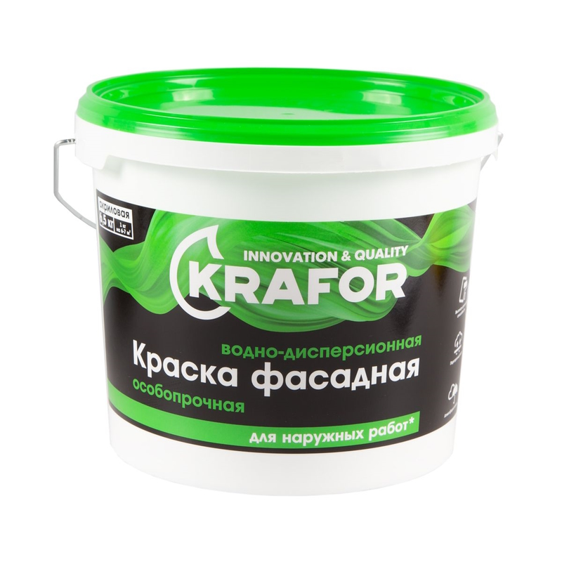 Краска водо-дисперсионная Фасадная особопрочная Белая 6,5 кг KRAFOR