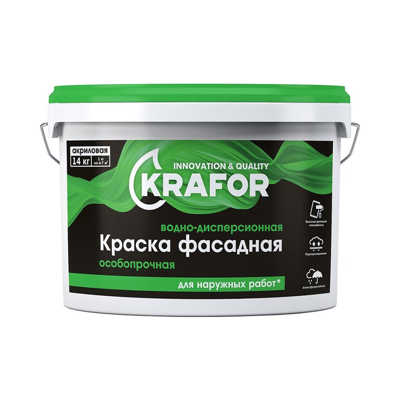 Краска водо-дисперсионная Фасадная особопрочная Белая 14 кг KRAFOR