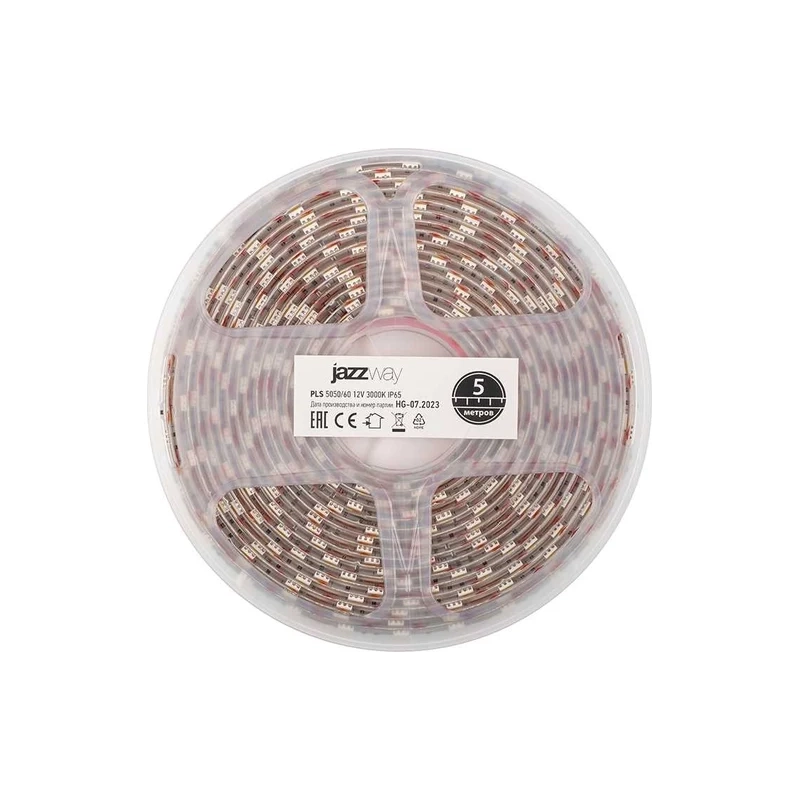 Лента светодиодная 6Вт/м 12В 3000К теплый белый IP65 60 LED/м 5м JazzWay