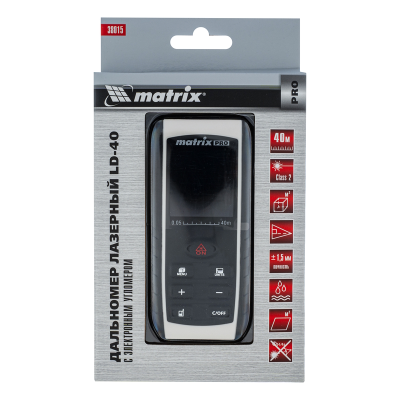 Лазерный дальномер LD-40, 40 м, с электронным угломером// Matrix (не поставляется)